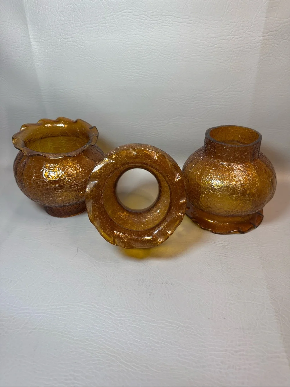 Vintage MCM Art Deco Amber Glass Globe Lamp Chandelier Shade Etched Design set 3
